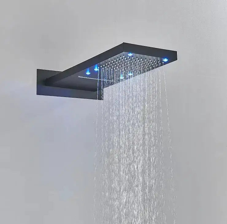 Decorbites chrome LED rain shower head sprayer, bathroom fixture with blue lights on Tampa Home & Garden Store