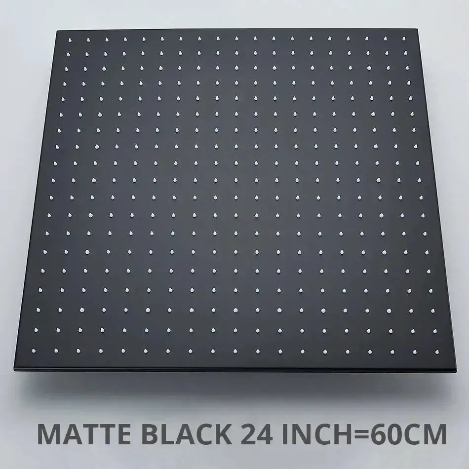 Matte black square ceiling-mounted rain shower head, 24-inch with small nozzle grid on Tampa Home & Garden Store