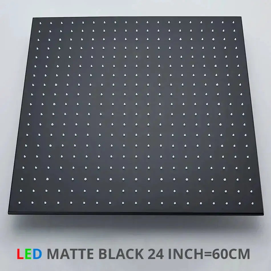 Matte black LED square rain shower head, 24in ceiling sprayer for modern bathrooms on Tampa Home & Garden Store