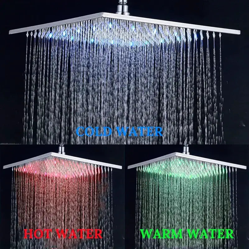 Decorbites chrome LED rainfall shower head with colorchanging lights blue red green on Tampa Home & Garden Store