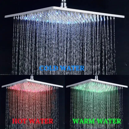 Decorbites chrome LED rainfall shower head with colorchanging lights blue red green on Tampa Home & Garden Store