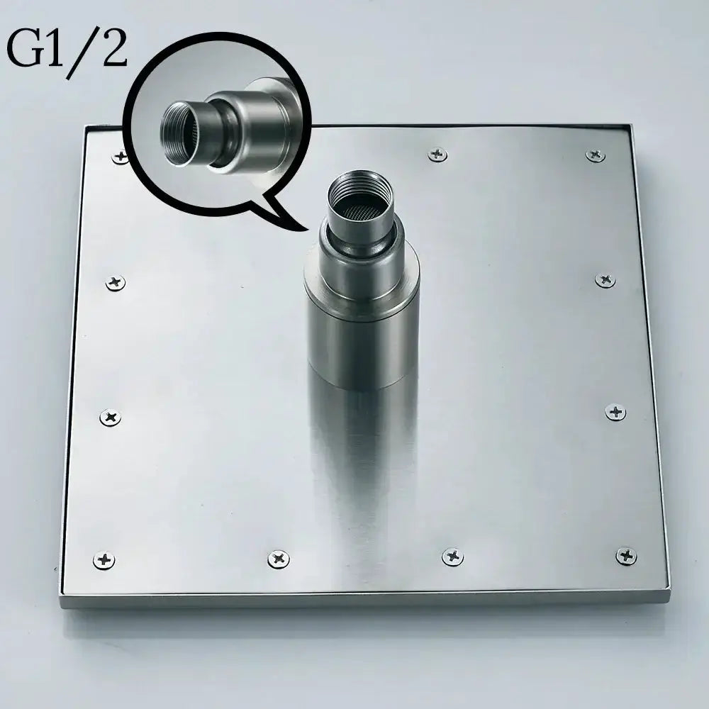 Modern chrome LED rainfall shower head Decorbites with color-changing light, G1/2 inlet on Tampa Home & Garden Store