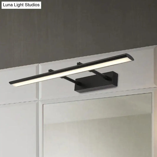 LED vanity light fixture slim bar in dark metal with frosted diffuser above bathroom mirror on Tampa Home & Garden Store