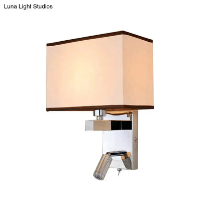 Modern chrome LED wall sconce with beige square shade, bedroom reading spotlight by Decorbites on Tampa Home & Garden Store