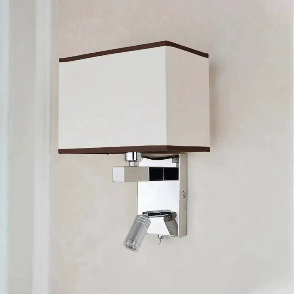 Decorbites chrome LED wall sconce with square white shade and adjustable reading spotlight on Tampa Home & Garden Store