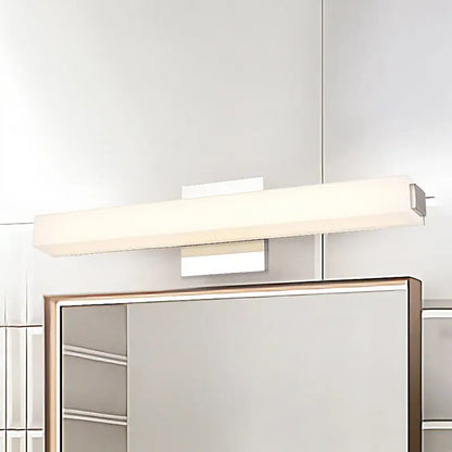 Chrome rectangular wall sconce with frosted shade, warm white glow by Decorbites on Tampa Home & Garden Store
