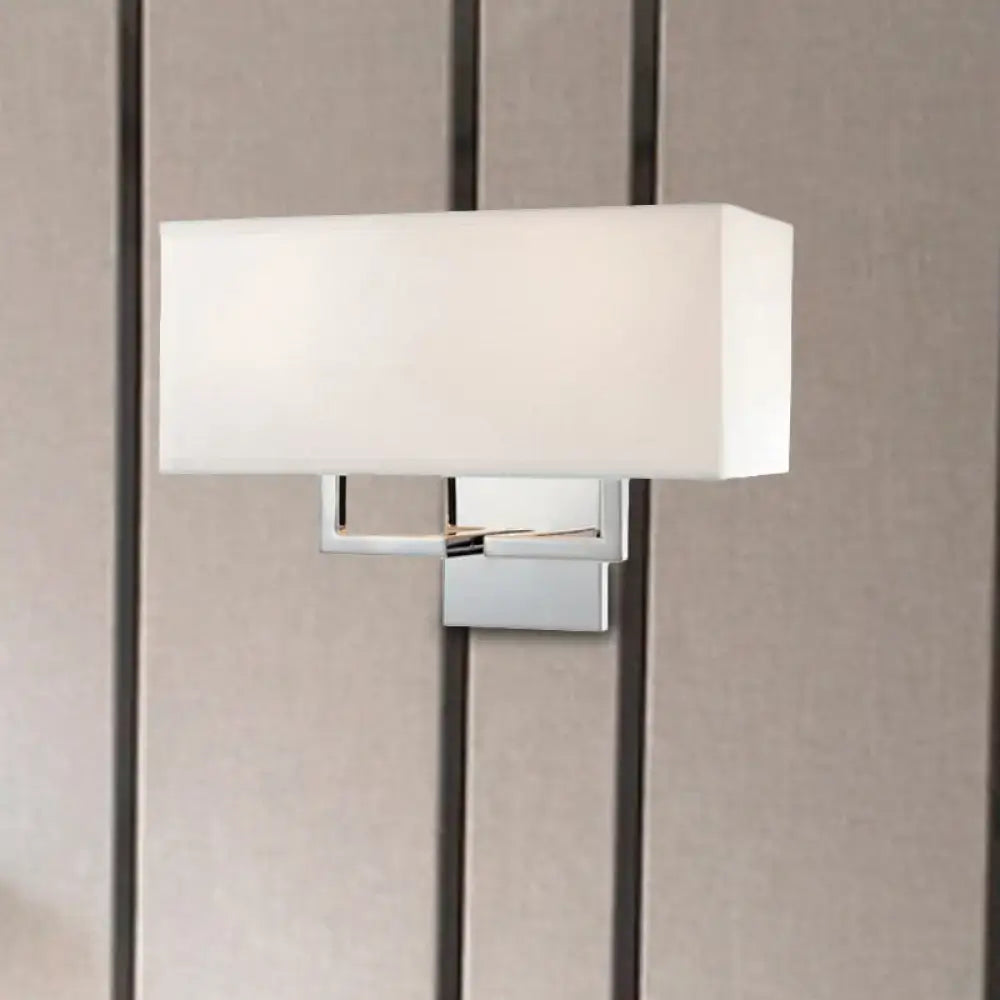 Chrome Fabric Shade Sconce with rectangular white shade and square mount on Tampa Home & Garden Store