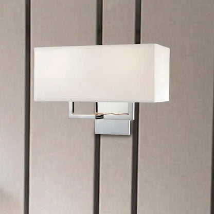 Chrome Fabric Shade Sconce with rectangular white shade and square mount on Tampa Home & Garden Store