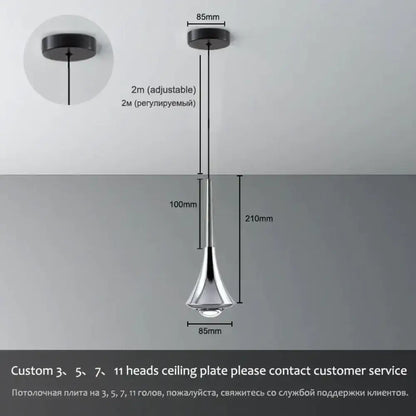 Chrome water drop chandelier pendant by Decorbites with 2m cord and conical shade ceiling mount on Tampa Home & Garden Store