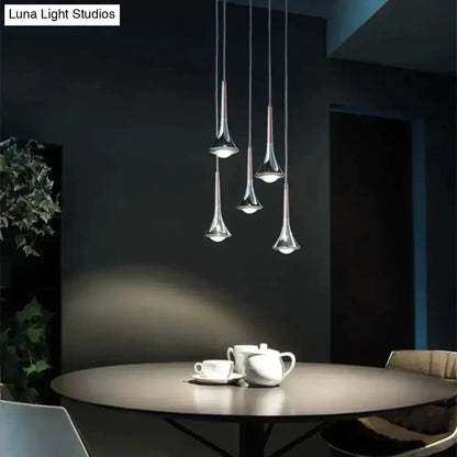 Chrome Water Drop Chandelier by Decorbites, five teardrop pendants over a round dining table on Tampa Home & Garden Store