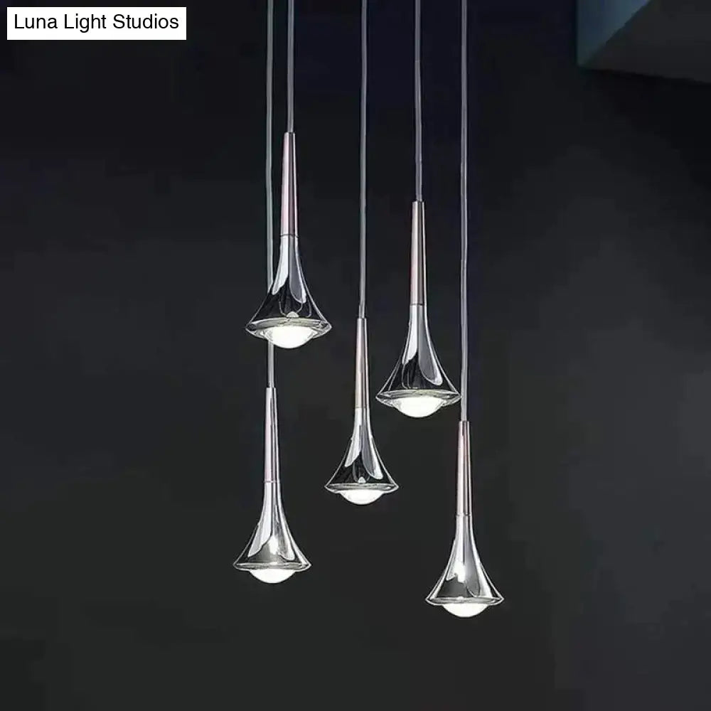 Chrome Water Drop Chandelier glass pendant lights in a five-light cluster for modern decor on Tampa Home & Garden Store