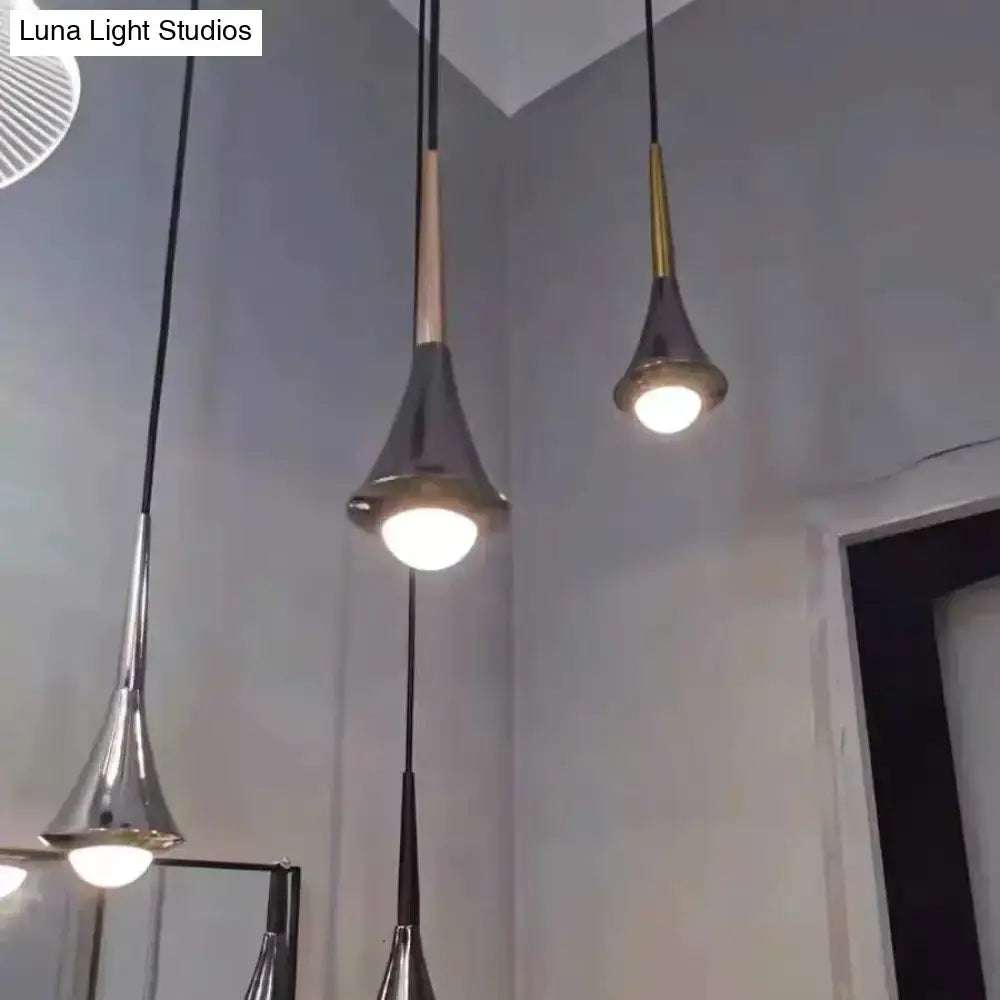 Chrome Water Drop Chandelier pendant lights with teardrop chrome shades and black cords Decorbites on Tampa Home & Garden Store