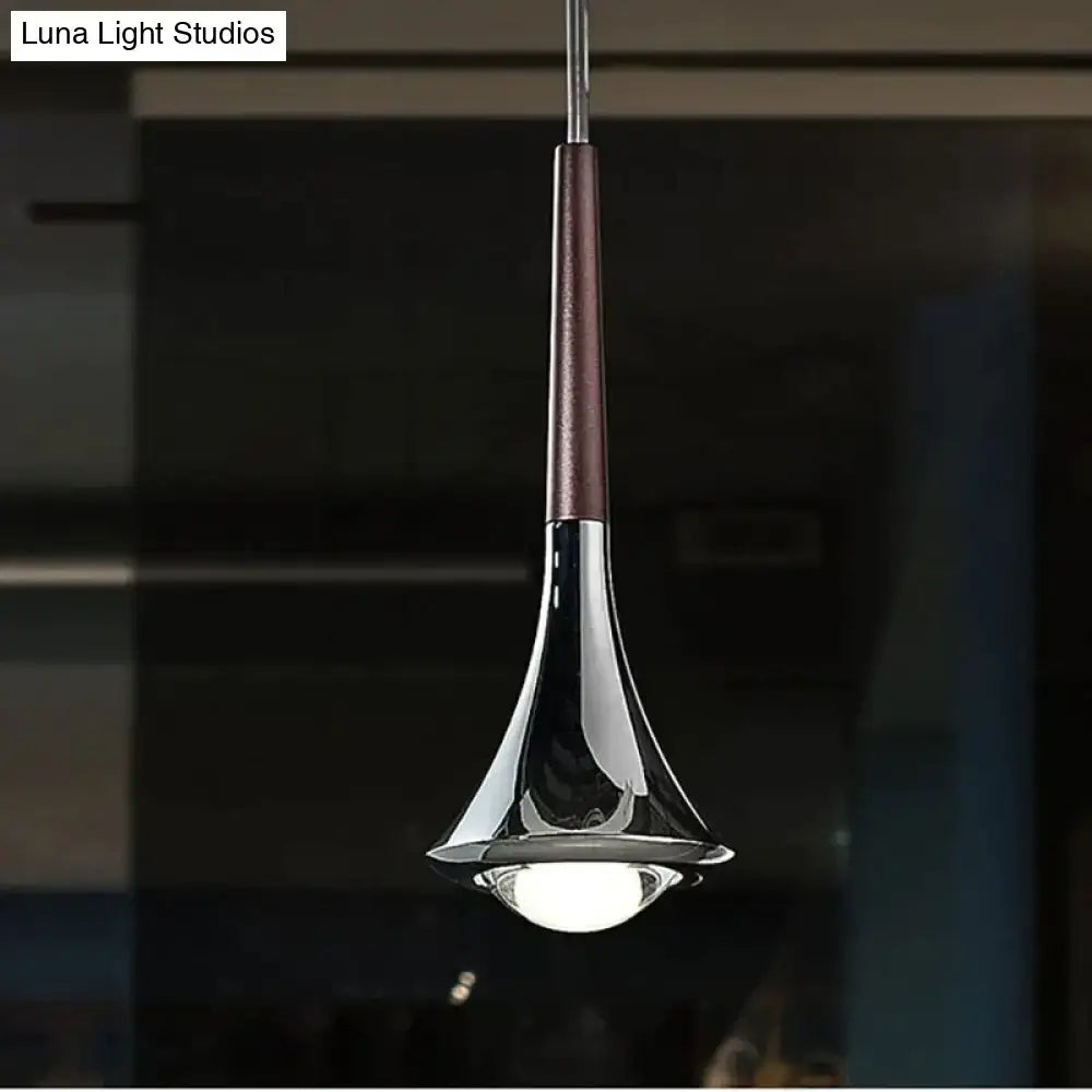 Chrome water drop chandelier pendant with brown stem and glass orb by Decorbites on Tampa Home & Garden Store