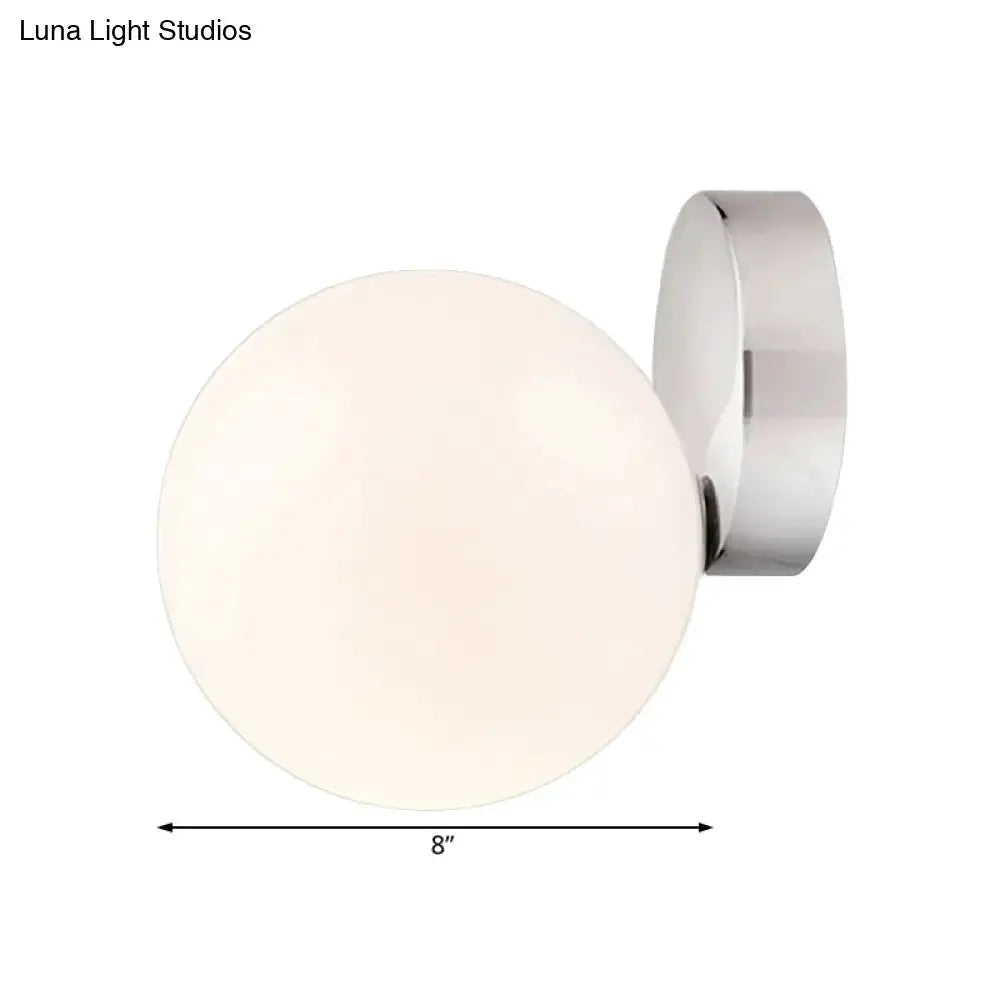 Milk glass globe wall lamp with chrome mount, 8 in diameter, Decorbites on Tampa Home & Garden Store