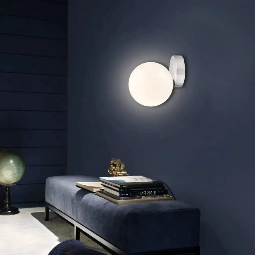 Modern chrome milk glass globe wall lamp with round backplate for living room on Tampa Home & Garden Store