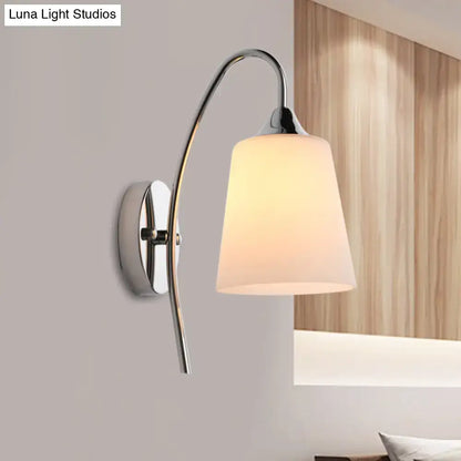 Chrome milky-glass wall sconce with curved arm and round backplate, Decorbites on Tampa Home & Garden Store