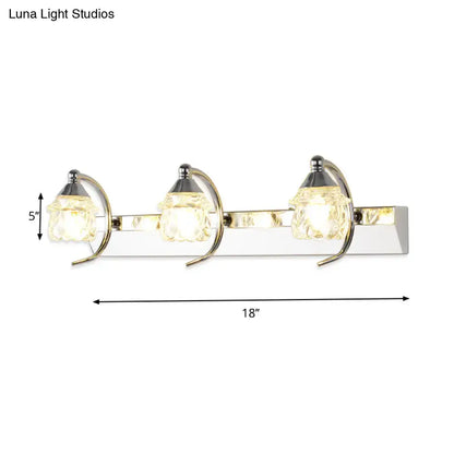 Chrome crystal vanity light three-light fixture with warm white glow, 18in long on Tampa Home & Garden Store