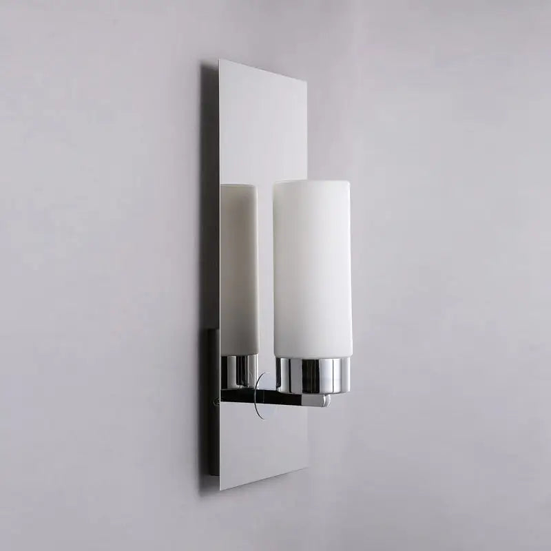 Chrome Opal Tube Sconce with two frosted glass tubes on a chrome wall mount on Tampa Home & Garden Store