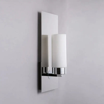 Chrome Opal Tube Sconce with two frosted glass tubes on a chrome wall mount on Tampa Home & Garden Store