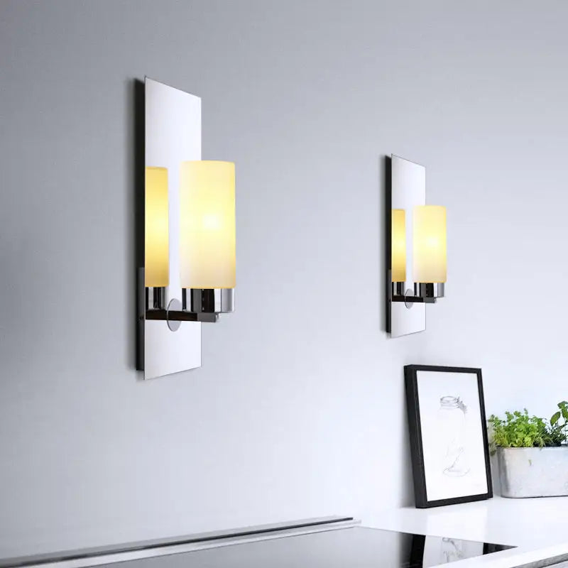 Chrome Opal Tube Sconce pair with frosted glass tubes by Decorbites on Tampa Home & Garden Store