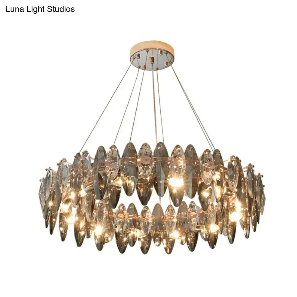 Chrome Clear Crystal Chandelier circular ring of hanging crystal discs by Decorbites on Tampa Home & Garden Store