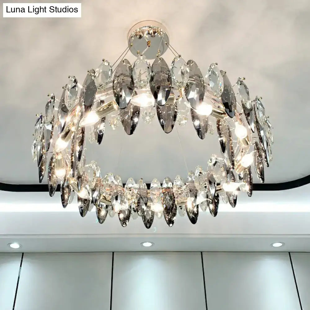 Decorbites Chrome Clear Crystal Chandelier with circular hanging prisms on Tampa Home & Garden Store