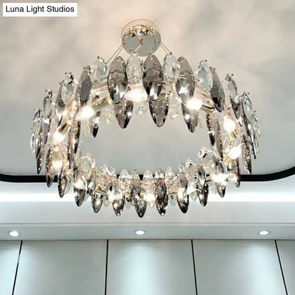 Decorbites Chrome Clear Crystal Chandelier with circular hanging prisms on Tampa Home & Garden Store