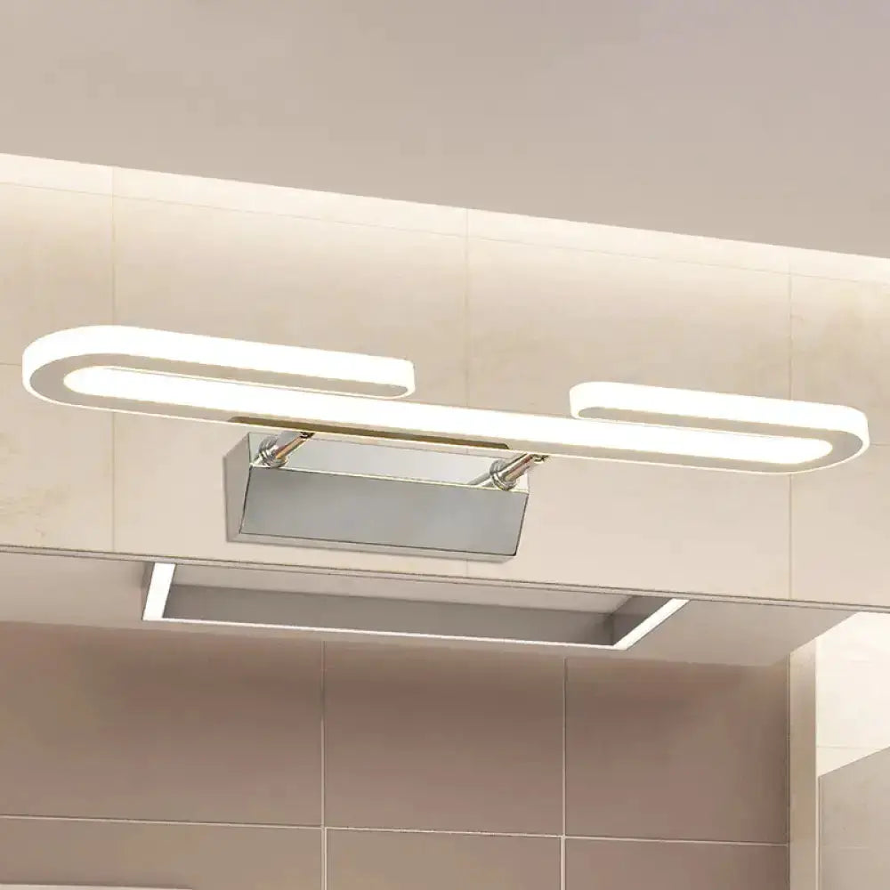 Modern chrome LED vanity light fixture with paper-clip loops for bathroom sconce on Tampa Home & Garden Store