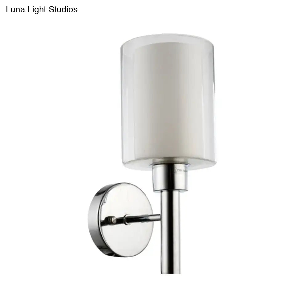 Chrome pencil arm wall sconce by Decorbites with frosted glass shade on Tampa Home & Garden Store