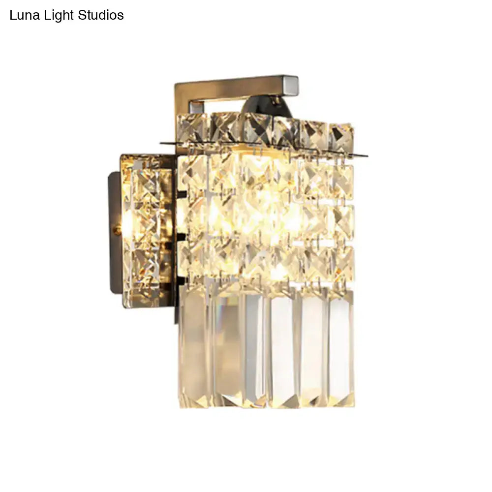 Chrome crystal rectangular wall light sconce by Decorbites with faceted crystal prisms on Tampa Home & Garden Store