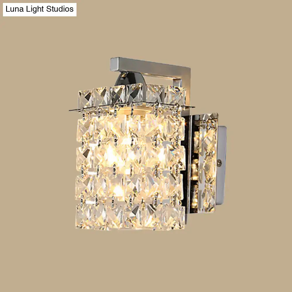 Chrome Crystal Rectangular Wall Light by Decorbites with faceted crystal shade and chrome mount on Tampa Home & Garden Store