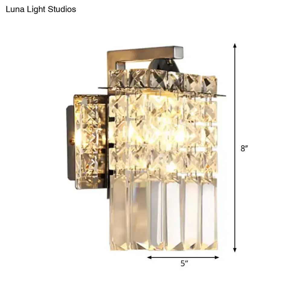 Decorbites chrome crystal rectangular wall light with hanging prisms, 8in tall x 5in wide on Tampa Home & Garden Store
