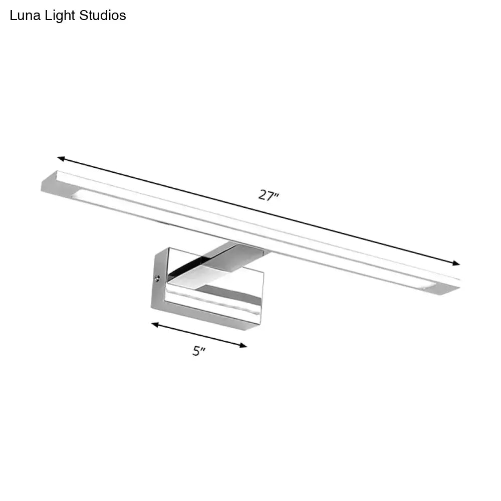 Modern chrome rectangle LED bathroom vanity light, 27-inch long bar with 5-inch wall mount on Tampa Home & Garden Store