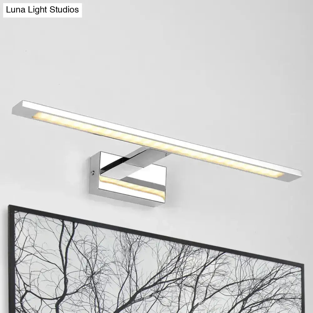 Modern chrome rectangle LED bathroom vanity light with long bar and wall-mounted square backplate on Tampa Home & Garden Store