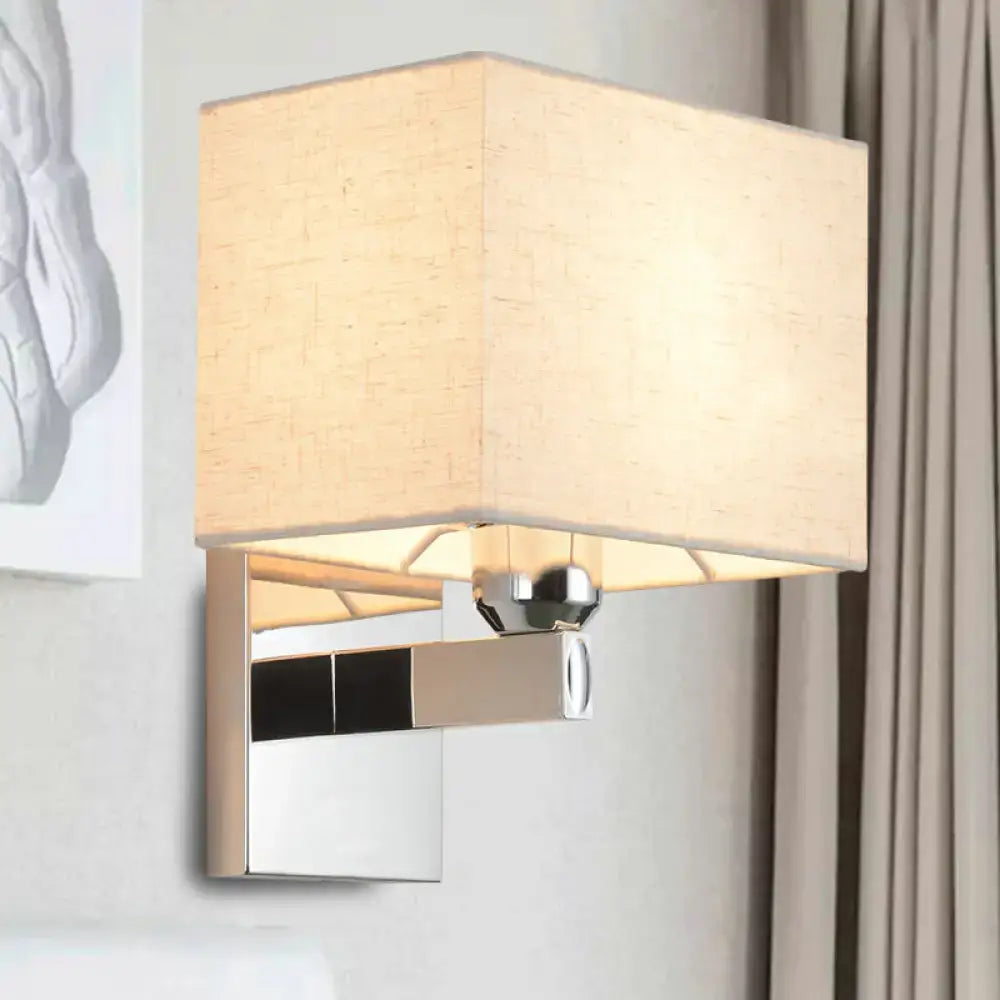 Chrome Rectangle Wall Sconce by Decorbites with beige fabric shade and polished chrome base on Tampa Home & Garden Store