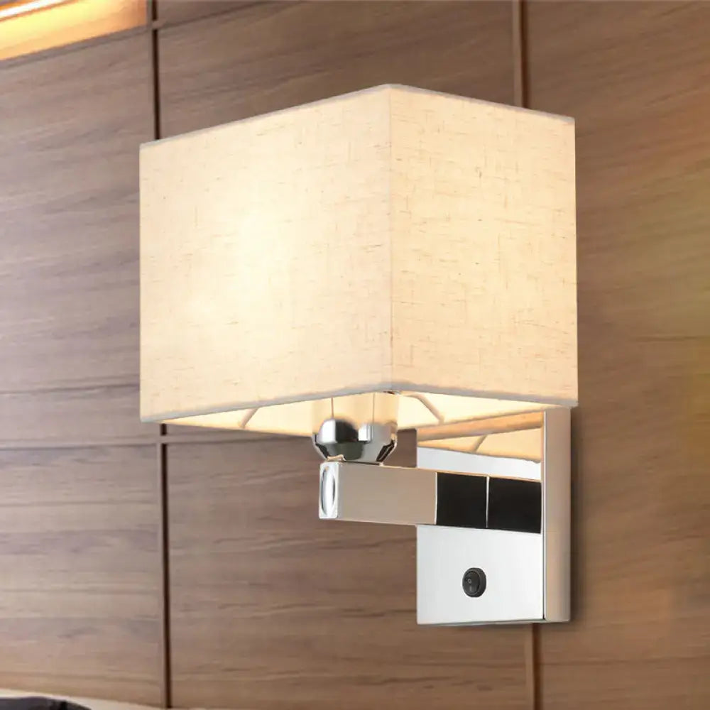 Chrome rectangle wall sconce with beige fabric shade and polished metal mount Decorbites on Tampa Home & Garden Store