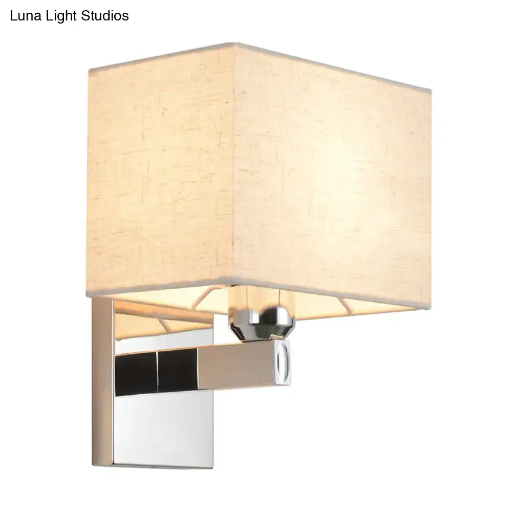 Chrome rectangle wall sconce with beige fabric shade and polished chrome mount Decorbites on Tampa Home & Garden Store