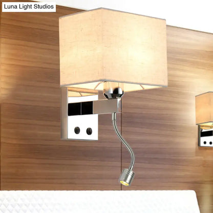Chrome Rectangle Wall Sconce Decorbites with beige fabric shade and chrome backplate on Tampa Home & Garden Store