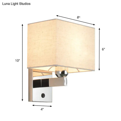 Chrome rectangle wall sconce with beige fabric shade and chrome mount by Decorbites on Tampa Home & Garden Store
