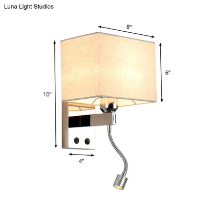 Chrome rectangle wall sconce by Decorbites with beige fabric shade and adjustable reading light on Tampa Home & Garden Store
