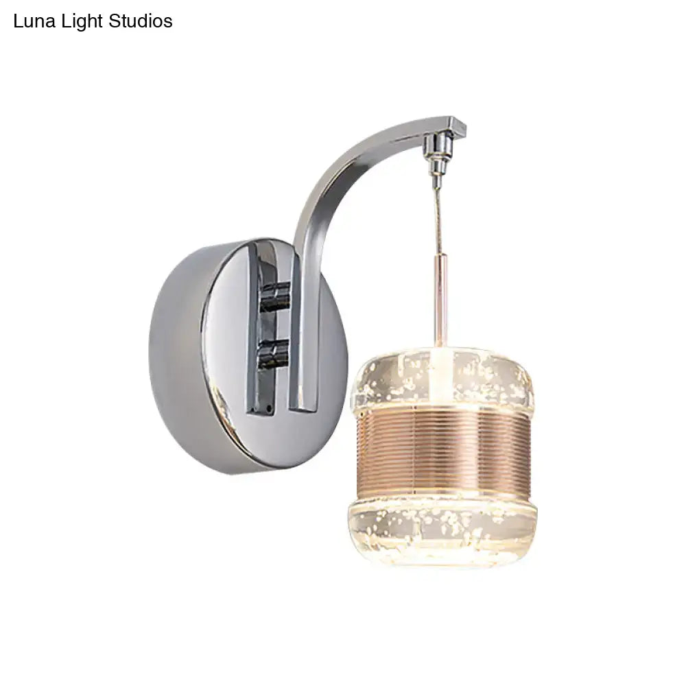 Chrome seeded crystal wall lamp with curved arm and bubbled glass shade on Tampa Home & Garden Store