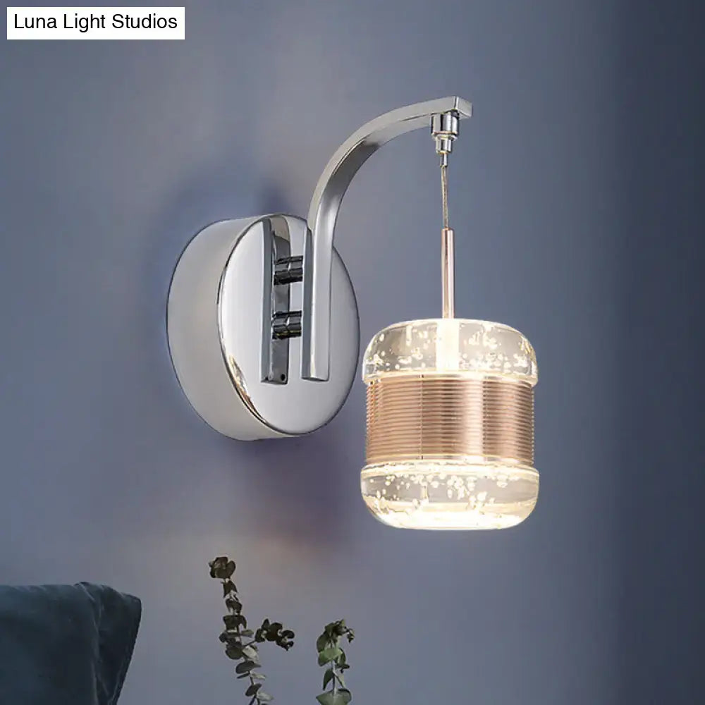 Chrome seeded crystal wall lamp with curved arm wall mount and hanging pendant Decorbites on Tampa Home & Garden Store