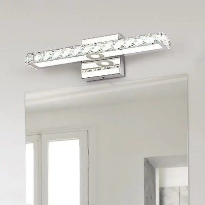 Chrome linear wall sconce by Decorbites with crystal-embellished bar and square backplate on Tampa Home & Garden Store