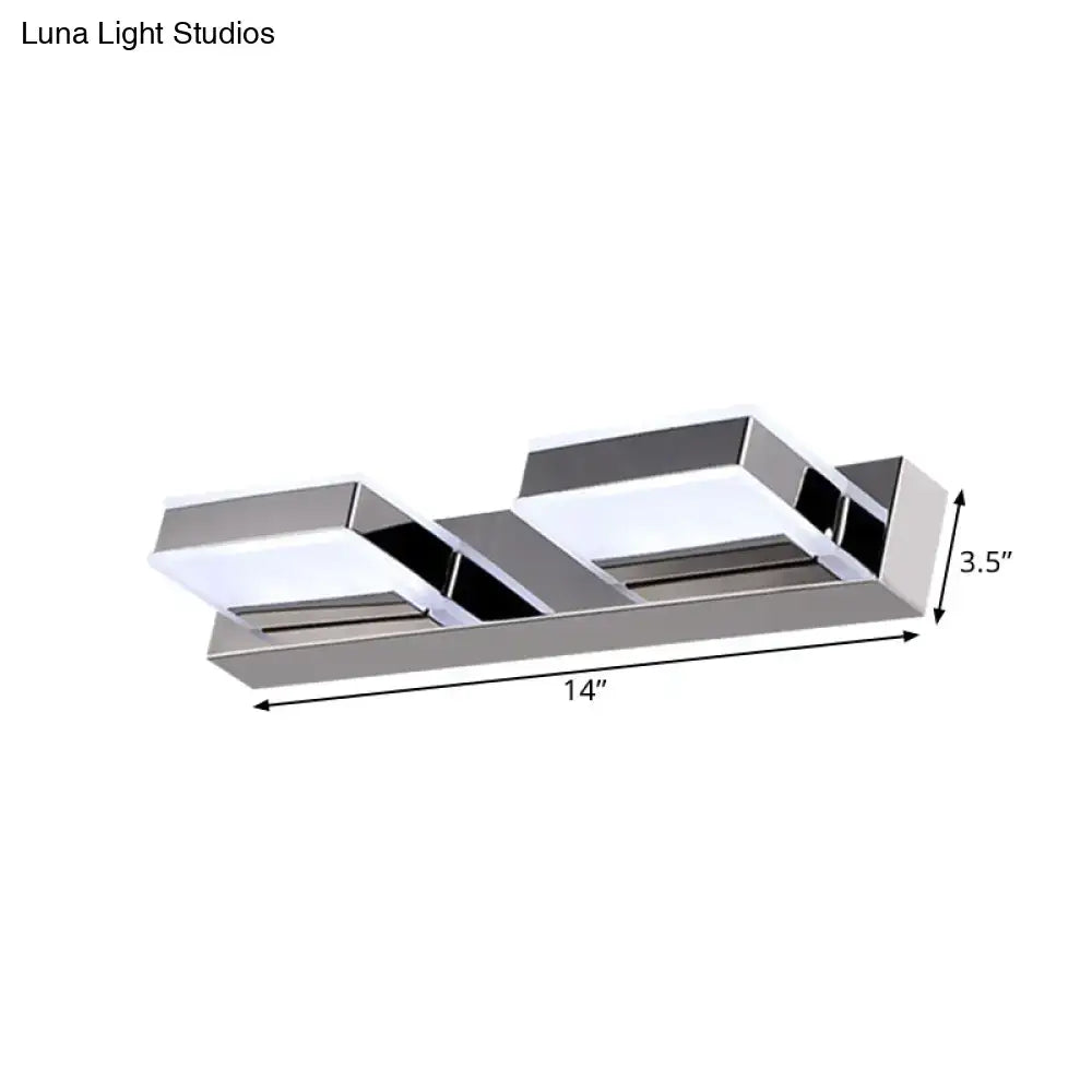 Chrome acrylic vanity light by Decorbites, dual rectangular frosted diffusers, 14in wide on Tampa Home & Garden Store