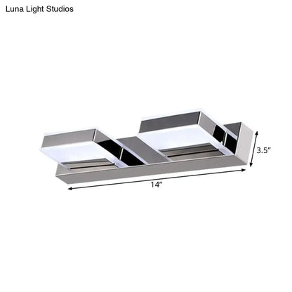 Chrome acrylic vanity light by Decorbites, dual rectangular frosted diffusers, 14in wide on Tampa Home & Garden Store