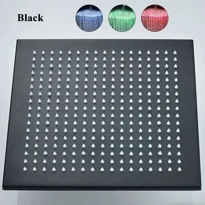 Decorbites black square LED rain shower head with multiple white nozzles on Tampa Home & Garden Store