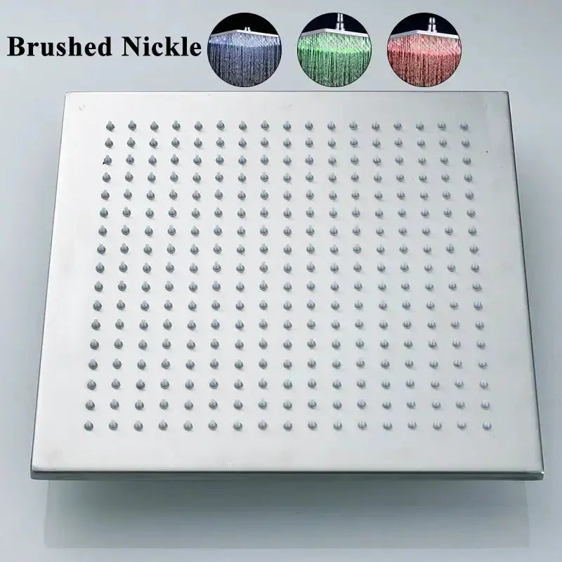 Decorbites square chrome LED rain shower head with dense nozzle grid on Tampa Home & Garden Store