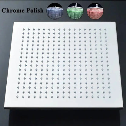 Chrome square LED rain shower head with many nozzles bathroom fixture on Tampa Home & Garden Store