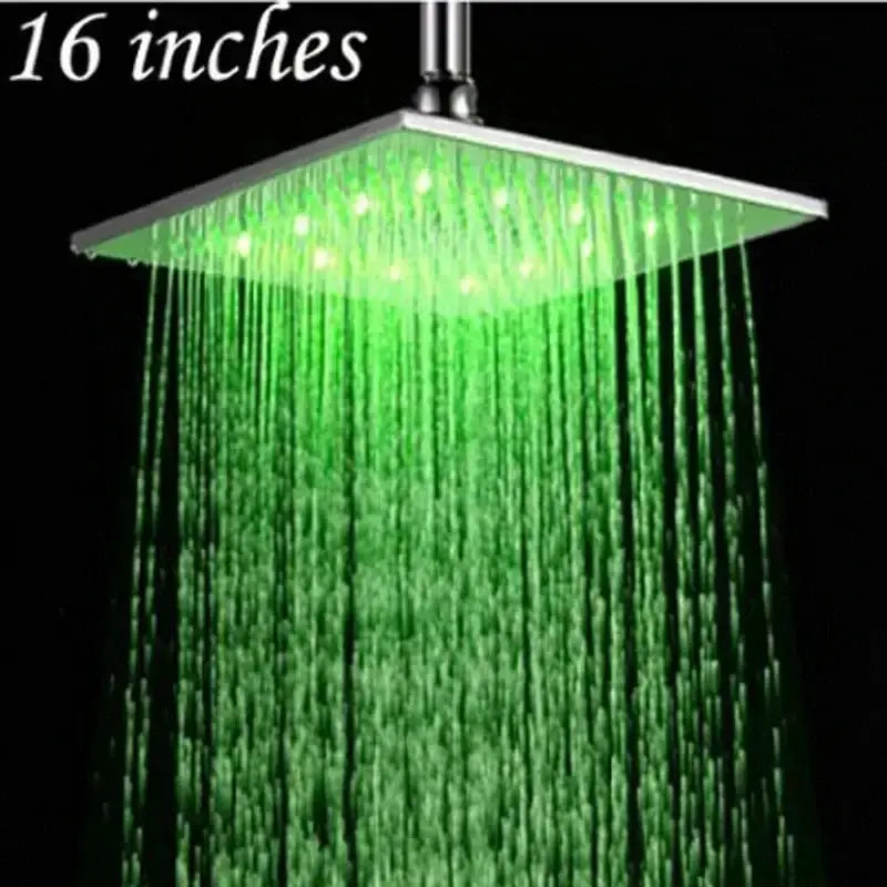 Modern chrome square LED rain shower head by Decorbites, 16-inch on Tampa Home & Garden Store