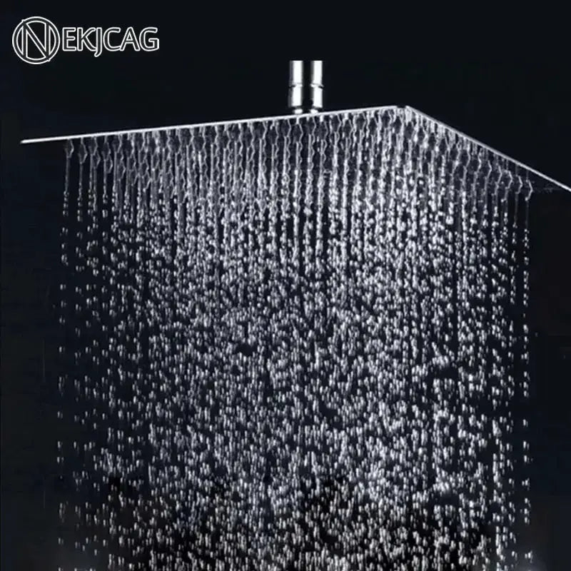 Chrome square rainfall shower head bathroom fixture by Decorbites, wide spray on Tampa Home & Garden Store